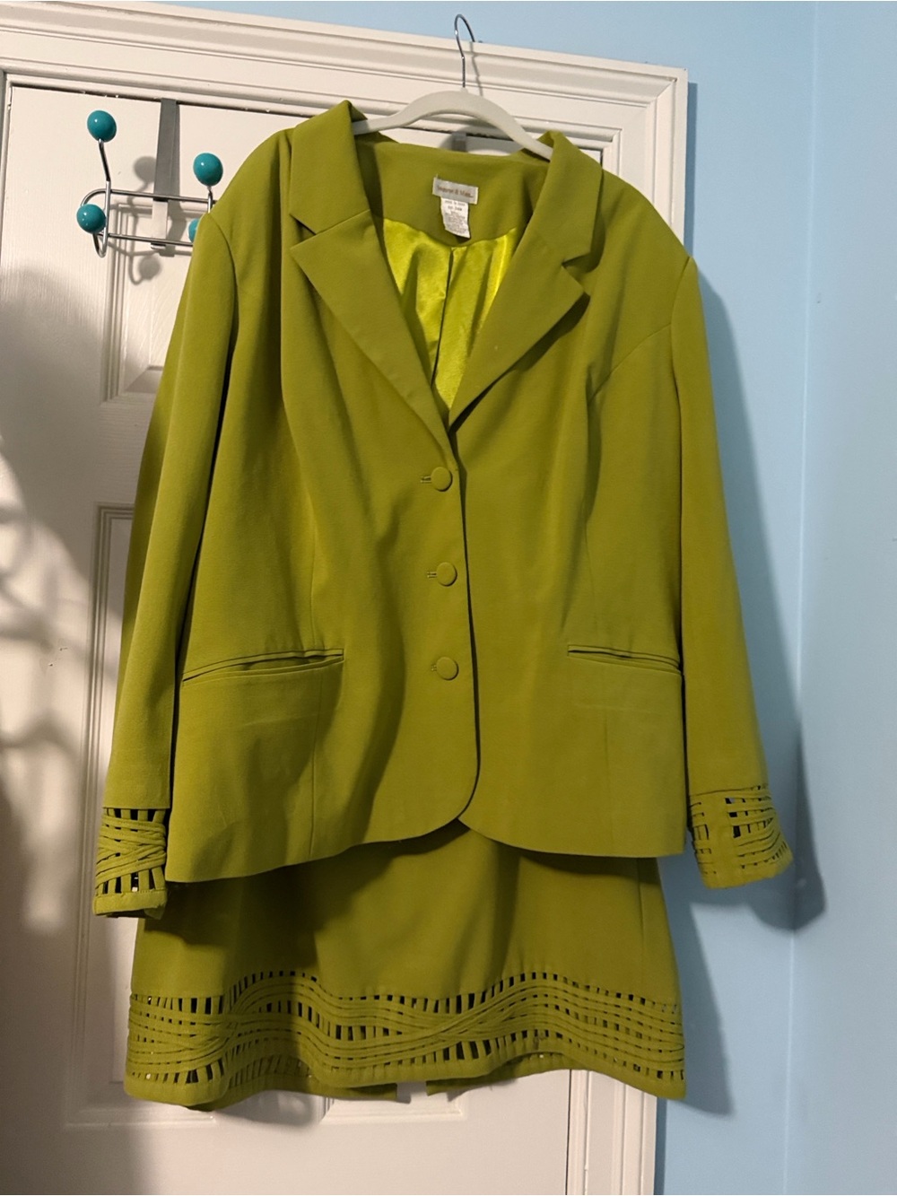 Monroe & Main Chartreuse Green Blazer and Skirt Set